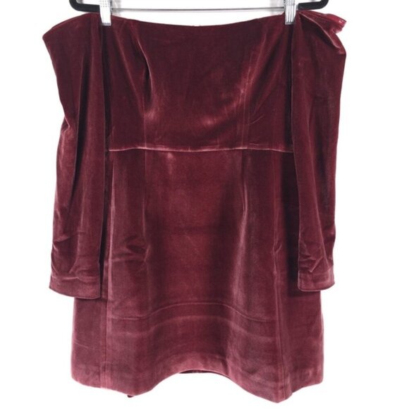 NWT Hutch Anthropologie Long-Sleeve Square-Neck‎ Mini Dress Velvet Red Rouge - Picture 4 of 10